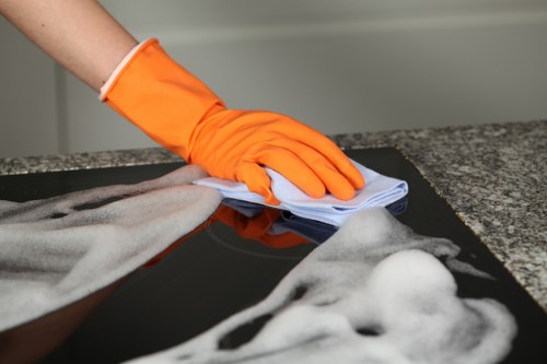 Technician treating upholstery stains in a Pimlico apartment